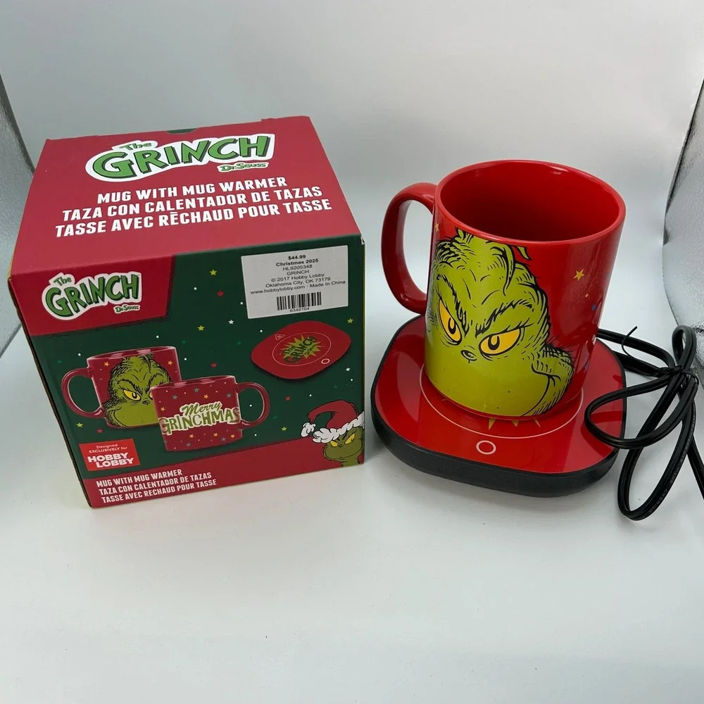 The Grinch Dr Seuss Holiday Mug‎ and Mug Warmer Set NEW Hobby Lobby Exclusive